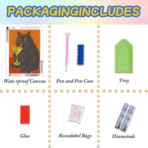 Lophomie Diamond Art Kits for Adults, 5D Cat Diamond Painting Kits 12x16 in - Image 6
