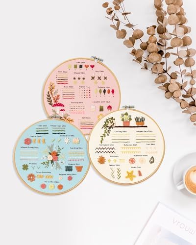 Santune 3 Sets Embroidery Kit for Beginners Adults,Learn Over 30 Different Stitches,DIY Cross Stitch Kits,Including Clear Instructions,Video Tutorials,Stamped Flower Patterns,Hoop,Color Threads,Tools - Image 7