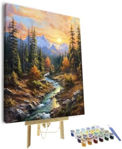 TUMOVO Landscape Framed Paint by Numbers Kit for Adults- Forest Adult Paint by Number Kits on Canvas for Beginners, Mountain Oil Painting Kits Acrylic Paintwork for Gift Home Wall Decor 16"x20" by TUMOVO