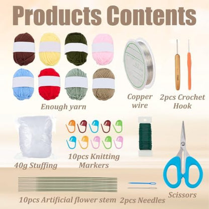 ACRNIGHEET Crochet Kit for Beginners 4 Pcs Flower Pot Crochet Kit Kinitting Kits for Beginners Adults Amigurumi Crafts Ornament with Step-by-Step Video Tutorials - Image 2
