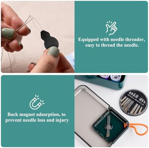 Sewgurixi Mini Sewing Kits for Adults, Small Sewing Accessories and Supplies for Beginners with Needles, Threads, Scissors, Measure Tape, Suitable for Travel, Home, School and DIY Gift (Dark Green) - Image 5