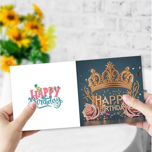 DIY Diamond Greeting Cards Set Christmas, 5D DIY Diamond Art Painting Greeting Card, DIY Christmas Card Making Kits for Family Friends Handmade Gift-#28-Happy Birthday - Image 5