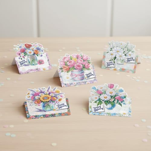 jinglinhh 6pcs Diamond Art Painting Birthday Tulip Daisy Flower Bouquet Greeting Cards with Envelopes, DIY Card Making Kits for Adults, Diamond Art Postcards Christmas Cards Craft Gifts - Image 5