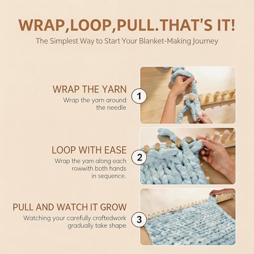 TISOFU 31" Chunky Blanket Loom, Large Wooden Loom Frame, Hand Knitting Kit for Adults Beginners, Adjustable Chunky Blanket Making Kit - Image 2