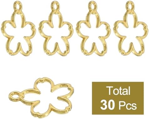 uxcell 30Pcs Alloy Open Bezel Pendants, Flower Open Back Hollow Frame Pendant Geometric for Resin Jewelry Making Earrings Necklace Bracelet DIY, Gold - Image 3