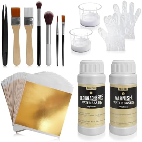 100 Pieces Gold Leaf Sheets, Complete Gilding Adhesive Kit for Gold Leaf by ZHIBEIYOU