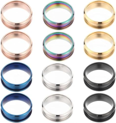 SUNNYCLUE 1 Box 12Pcs Stainless Steel Ring Blanks US Size 7 Grooved Finger Rings Blue Black Golden Ring Core Blank Ring Cores Round Groove Empty Inlay Ring Blanks for Resin Crafts Jewelry Making Kits by SUNNYCLUE