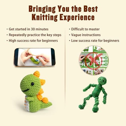 YOKISS 8Pcs Beginner Crochet Starter Kit, Creative Birthday Gifts for Adults & Kids, Popular DIY Patterns, 40% Extra Yarn Crochet Animals Kits with Step-by-Step Video Tutorials - Image 4