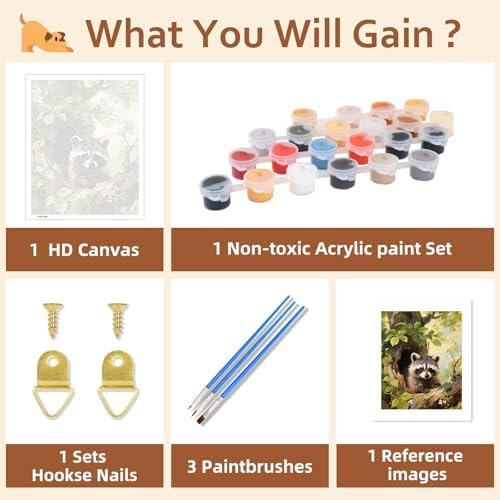 Reivworl Raccoon Paint by Numbers Kit for Adults, Raccoon Paint by Number for Adult, Painting by Number Kits for Gifts and Wall Decor 16x20Inch - Image 6