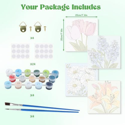 Lxmsja 4 Pack Gentle Garden Paint by Numbers Kit for Adults, Easy Framed Paint by Numbers for Adults Beginner, DIY Acrylic Oil Painting Craft Kits for Home Wall Decor 8x8 inch - Image 6