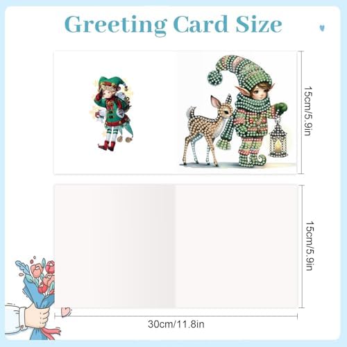 antor 6 Pack 5D Diamond Painting Christmas Cards, Cute Green Hat Elf DIY Diamond Art Cards with Envelopes, Handmade Rhinestone St. Patrick's Day Greeting Card Set for Adults - Image 2