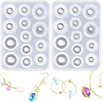 Silicone Earring Resin Molds, 2 Pack 13-Cavity Jewelry Making Molds, Cylindrical Bead Design with Hole by octhallow