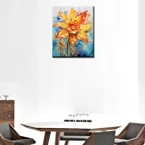 Daffodil Paint by Number Ffor Kids and Adults Beginner，Gardens Paint by Number Kits on Canvas, Spring Wall Art Prints Canvas DIY Gift Oil Painting,Home Wall Decor，(DIY Frame - Image 2