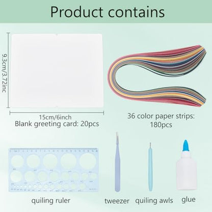 WEBEEDY 20 Sets Paper Quilling Kits for Beginners DIY Flowers Quilling Card Making Kits with 36 Colors Strips, 20 Cards, Paper Quilling Tools and Supplies Home Room Wall Art Decor Creative Gift - Image 2