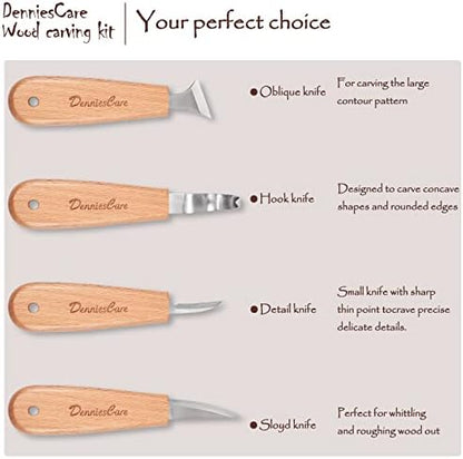 DenniesCare 20-Piece Wood Carving Kit for Beginners with Basswood Blocks - Image 3