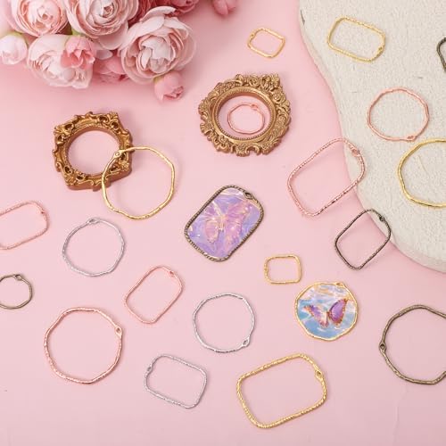 48 Pcs Alloy Open Back Bezel Pendants, 6 Styles Hollow Frame Pendants Ring for Resin Jewelry Making - Image 5