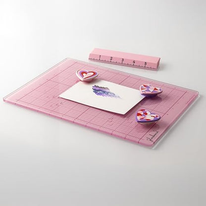 GLASSBOARD STUDIO Glass Craft Mat - Magnetic, Heat & Scratch Resistant - For Crafting, Cutting, Painting, Mixed Media Artwork - Grid Lines, Non-Slip Rubber Feet (Blush 18"L x 24"W) - Image 3