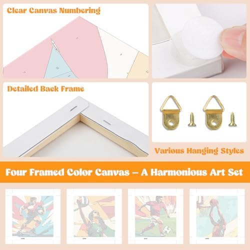 Lxmsja 4 Pack International Unified Sports Paint by Numbers Kit for Adults, Easy Framed Paint by Numbers for Adults Beginner, DIY Acrylic Oil Painting Craft Kits for Home Wall Decor 8x8 inch - Image 4