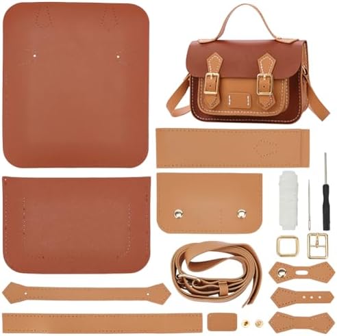 WADORN DIY Crossbody Bag Making Kits, PU Leather Shoulder Bag Sewing Set with Instruction Handmade Satchel Handbag Making Kit Purse Sewing Kit for Women Handicraft Gift, 9.8x3.5x6.7 Inch(Brown+Khaki) by WADORN
