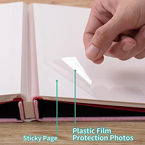 Large Photo Album Self Adhesive 4x6 8x10 10x12 13"x12.8" Magnetic Scrapbook Album 12.6"x11" Inch 40 Pages Linen Cover DIY Photo Album with A Metallic Pen and DIY Stickers(Pink) - Image 4