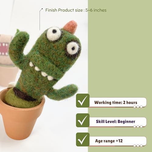 Woolbuddy Needle Felting Starter Kit (Saguaro) for Adults with Tool & Guide - Image 5