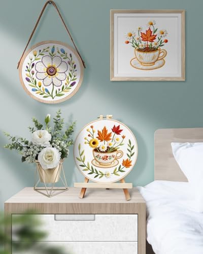 TINDTOP Embroidery Kit for Adult, 3 Pack Embroidery DIY Starter Kit, with Stamped Patterns, Hoop, Tools, Colorful Threads with Needles, Instructions (Flower Cup) - Image 6