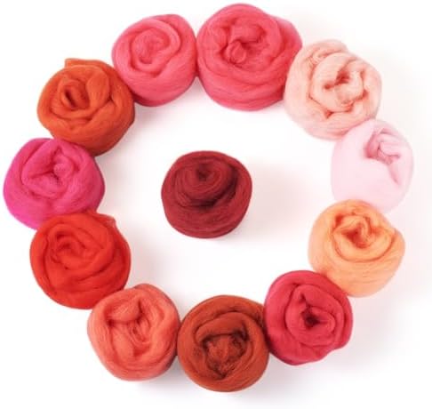 Boutigem 12 Colors 2.11oz Red Wool Roving, Felting Wool for DIY Craft, Needle Felting Wool Supplies, Spinning Wool Roving for Needle Felting, Fiber Wool Yarn for Hand Spinning, Weaving and Blending by BoutigemJewelry
