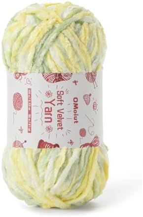 100g Fluffy Velvet Chenille Yarn for Crocheting and Knitting, 80m (87.5yd) Baby Yarn for Crocheting Soft, Crochet Chunky Yarns Amigurumi Yarns (Greenish Yellow) by OMoiut