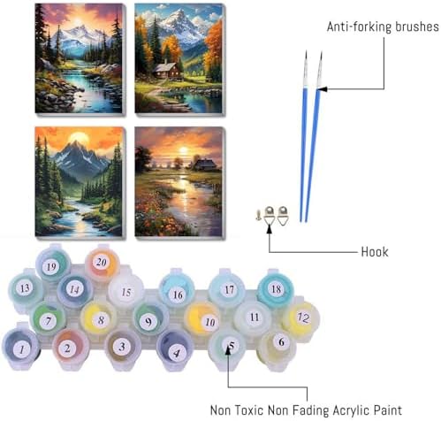 4 pack Mountain Paint by Numbers Kit for Adults Beginner With Framed,Countryside Easy Adult Paint by Number Kits on Canvas DIY Painting for Beginners Art by Numbers for Home Wall Decor 10x12 Inch - Image 4