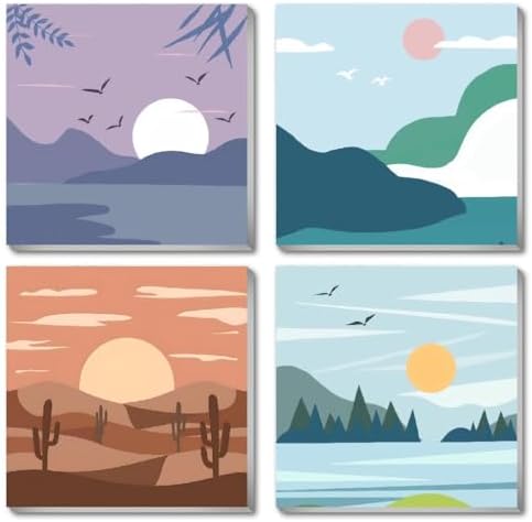 Fotasmua 4 Pack Framed Paint by Number Kits for kids Sunset, DIY Landscape Paint by Numbers Kits for Adults on Canvas, Easy Acrylic Oil Painting for Kids & Adults Beginners for Wall Decor (8 x 8 Inch) by Fotasmua