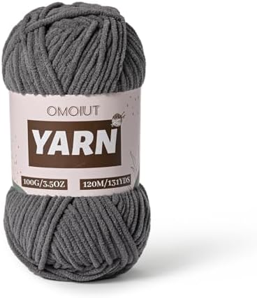 Plush Chenille Chunky Crochet Yarn - Baby Yarn for Crocheting Soft - Velvet Yarns Knitting for Blankets Crafts - Fluffy Amigurumi Yarns 100g / 131yd (Dark Gray) by OMoiut