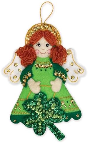 MerryStockings Felt Ornament Kit, Collectible Angels Series, DIY, Sequins, Beads, Embellishments, Step by Step Instructions and Each Angel has Multiple Skin Tone Options (St. Patrick's Day) by MerryStockings
