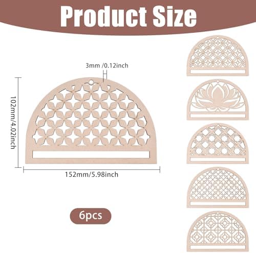 FREEBLOSS 6Pcs Mandala Macrame Frame Lotus Macrame Hanging Supplies Wood Dreamcatcher Frame Nature Wooden Hoop for Macrame Wall Hangings DIY Macrame Kit Craft Supplies Home Decor - Image 2