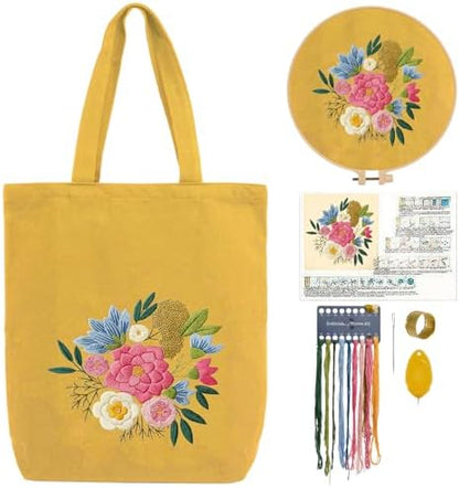 CREAWONDER Canvas Tote Bag Embroidery Kit with Pattern for Beginners, Arts and DIY Embroidery Crafts Kits for Adults, Include Instructions, Embroidery Hoops, Color Threads and Tool by Unknown
