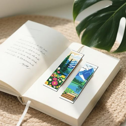 FREEBLOSS 6 Set Cross Stitch Bookmarks Kit Mountains&Rivers Stamped Cross Stitch Kit DIY Embroidery Bookmark Set with Instruction for Adults Beginners Gift for Reading Enthusiasts 8 * 2.4inch 11CT - Image 6