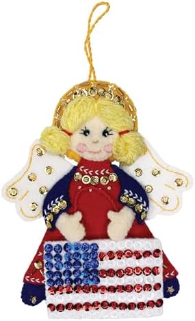 MerryStockings Felt Ornament Kit, Collectible Angels Series, DIY, Sequins, Beads, Embellishments, Step by Step Instructions and Each Angel has Multiple Skin Tone Options (Patriotic) by MerryStockings