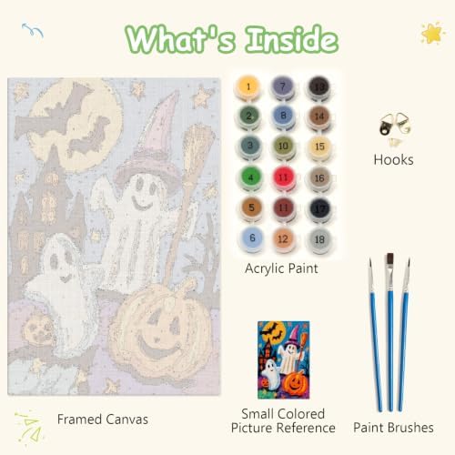 Spandrel Cute Halloween Ghost Paint by Number Kits for Kids & Adults, Pumpkin Paint by Number Kits on Canvas, DIY Acrylic Oil Halloween Painting by Numbers Gitfs for Home Wall Decor, 8x12in - Image 6