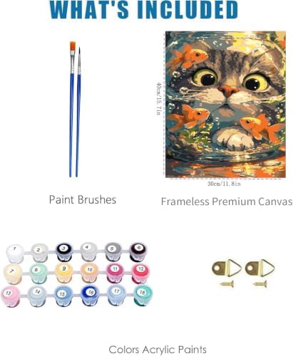 Cat Goldfish Paint by Numbers Kit for Adults Framed Canvas, Frameworkless - Image 3