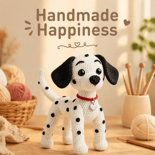 DIY Crochet Dalmatian Dog Kit for Beginners – Amigurumi Spotted Dog Stuffed Animal Knitting Kit with Yarn, Safety Eyes, Heart Tag & Instructions – Easy Beginner Crochet Craft Gift for Adults - Image 2