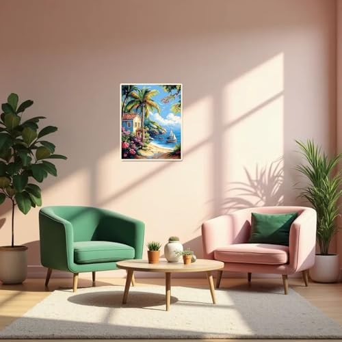 obterie Beach Paint by Numbers Kit for Adults Beginner Scenery Oil Painting Kit Adult Paint by Number Kits on Canvas DIY Painting for Beginners Art by Numbers for Gifts Home Wall Decor 16x20 Inch - Image 5