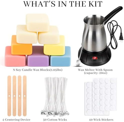 KEARLGMBH Wax Melter for Candle Making, Soy Candle Making Kit with Wax Melting Pot, DIY Candles Making Supplies Including 1lbs Soy Wax, Candle Wax Melter, Stirring Spoon, Wicks, and Centering Device - Image 3