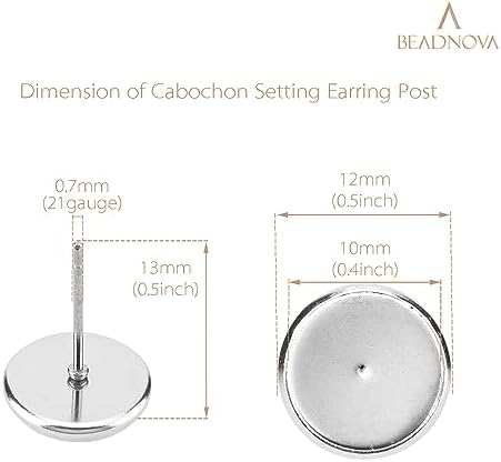 BEADNOVA Stud Earring Kit 30pcs Blank Stud Earring 10mm Stainless Steel Cabochon Setting Ear Post with Stainless Steel Backs for Cabochon Resin DIY Earing Making (10mm, 30pcs) - Image 2