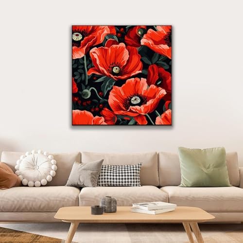 JUJUHOOD Red Poppy Paint by Numbers Kit for Adults Beginner & Kids Ages 8-12, Easy Flower Paint by Number Without Easel, Simple Paint by Numbers for Gift Home Wall Decor (10x10Inch) - Image 2