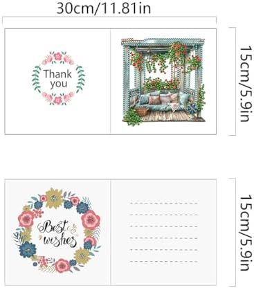 6 Pcs Window Terrace Sofa Flower Diamond Art Greeting Cards for Adults & Beginners, DIY Crystal Rhinestone Gem Art Painting Kit with Envelopes, Creative Craft Gift for Birthday Wishes Party Favors - Image 6