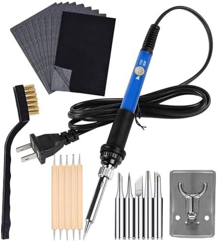 Wood Burning Kit 60W 110V Pyrography Pen Set Adjustable Temperature Soldering Iron Wood Burner with Carbon Paper Dotting Tools and Tips Stand Accessories for DIY Arts Crafting Embossing Carving by Allber