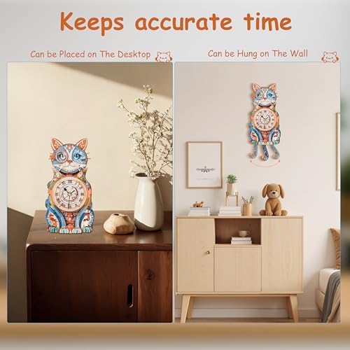 3D Puzzles for Adults Wooden Cat Clock Craft Kits with Pendulum - Image 5