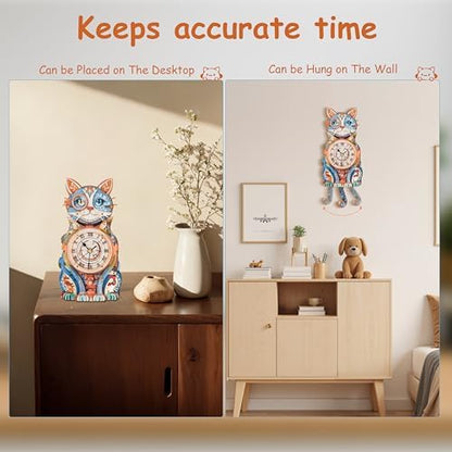 3D Puzzles for Adults Wooden Cat Clock Craft Kits with Pendulum - Image 5