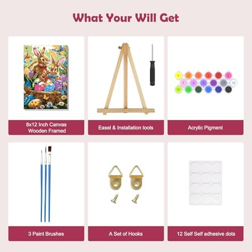 MOGTAA Easter Bunny Paint by Numbers Kit for Adults Beginners with Frame, Easter Eggs Adult Paint by Number Kits on Canvas with Easel, Easy DIY Butterfly Oil Painting Kits for Home Decor, 8x12in - Image 5