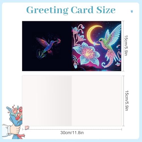 MVVMTOP 6pcs Diamond Painting Greeting Card with envelopes, DIY Hummingbird Diamond Art Greeting Card for Blessing and Wish Special Shaped Arts Crafts for Christmas Birthday Thanksgiving Day Holiday - Image 2