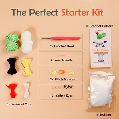 A-URA Learn to Crochet Kit for Beginners Kids and Adults, Premium Pattern Sunflower Beginner Crochet Kits with Easy Tube Yarn & Step-by-Step Video Tutorials (Panda Cactus Crochet Kits) - Image 6